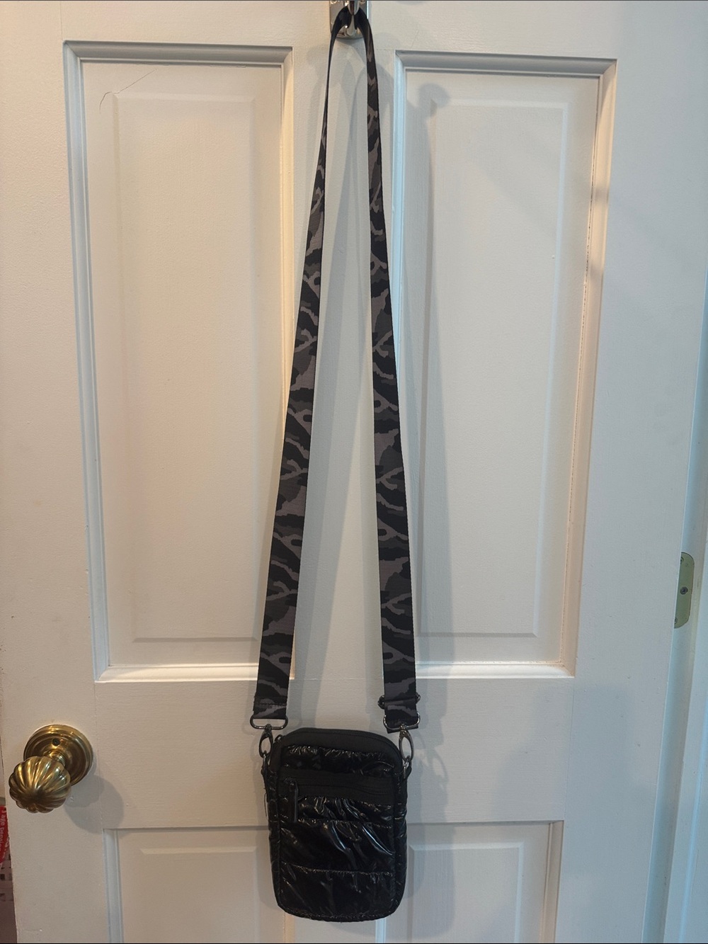 Black Mini Crossbody Bag with Camouflage Strap